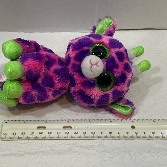 Ty Beanie Baby Ty Silk "Gilbert" Giraffe Glitter Eyes 7" Pink Purple Green - Picture 7 of 9